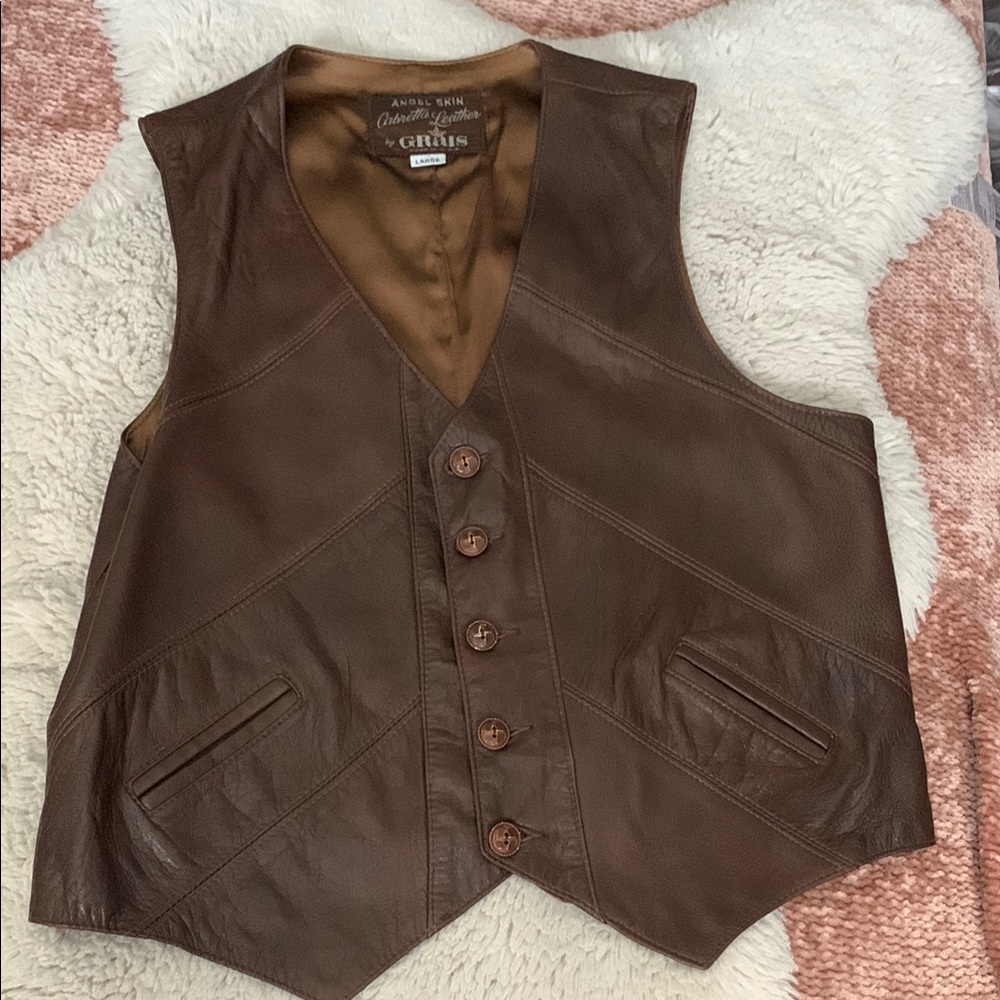GRAIS Brown Leather Vest EUC